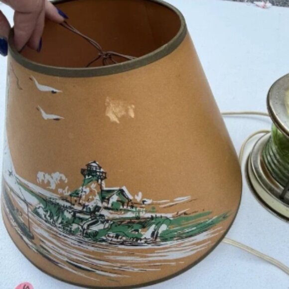 VTG Underwriters Laboratories 70s Nautical Brass And Glass Lamp Green Boat Shade - Picture 3 of 12